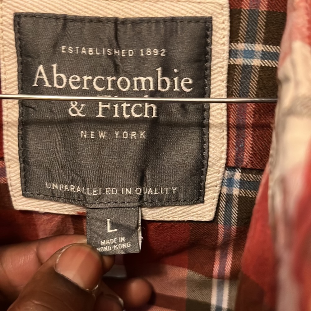 Made in Hong Kong, A&F red plaid shirt.